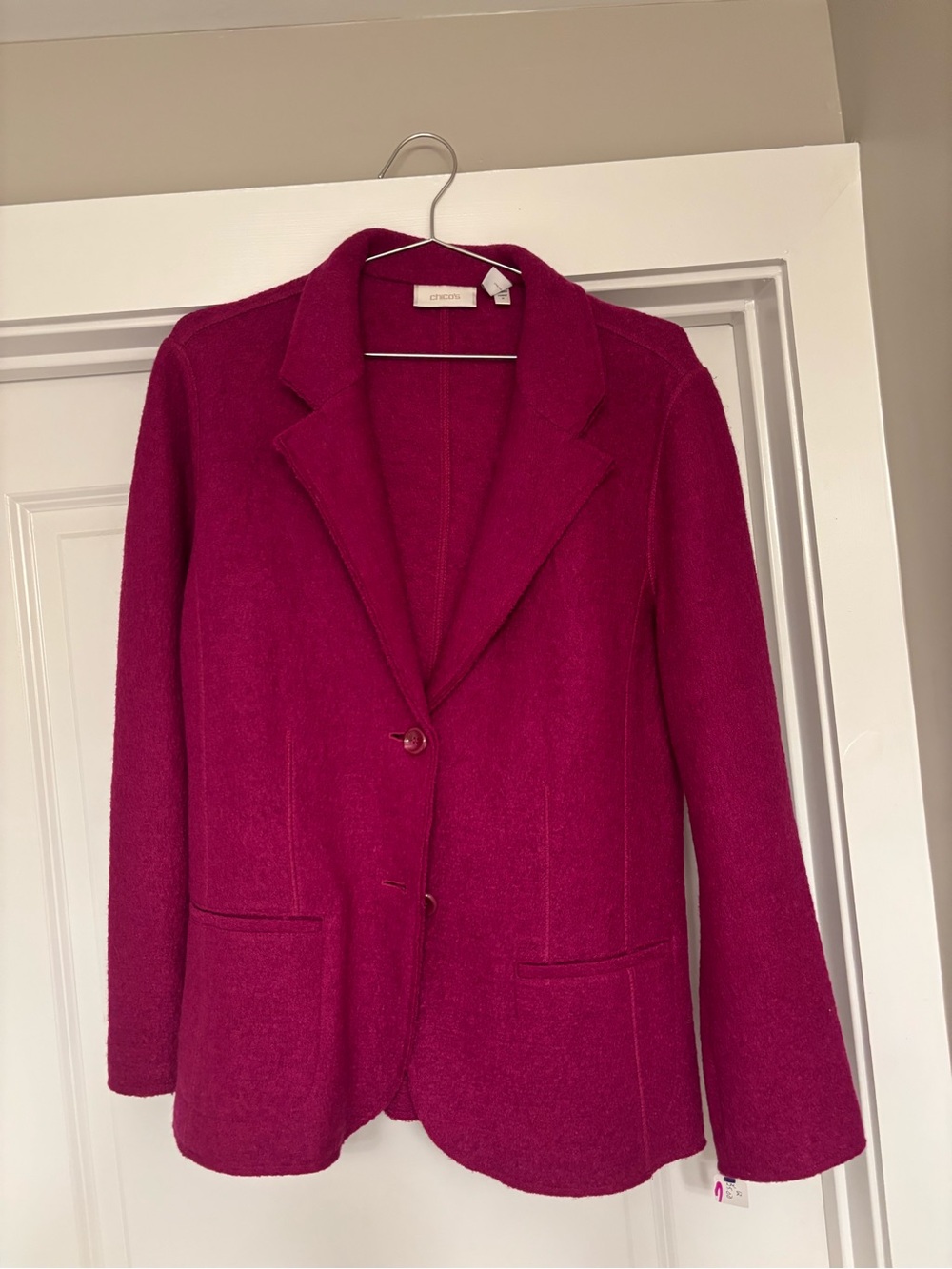 Chico’s Size 1 Women's Magenta Wool-Blend Blazer Jacket